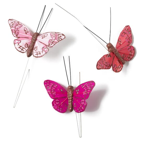 16 Packs: 3 ct. (48 total) Mini Pink Feather Butterflies by Ashland®
